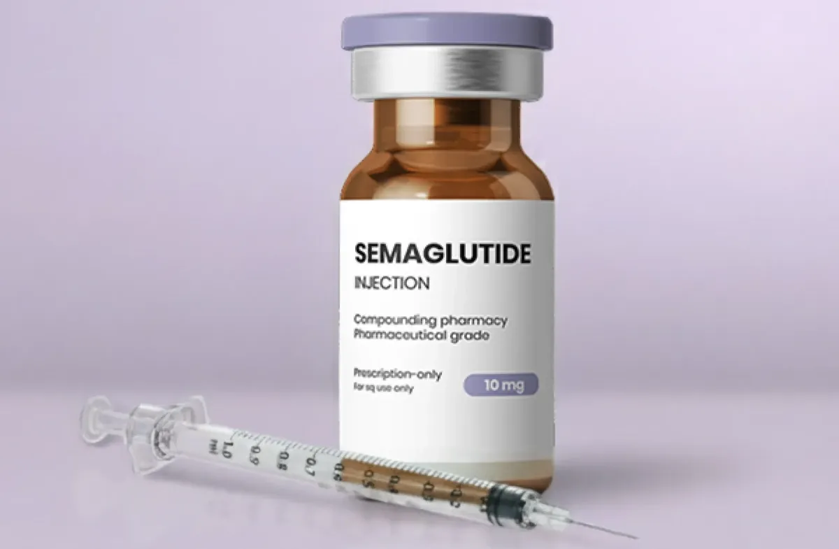 Semaglutide injection vial and syringe for medical use, with a 30 mg dosage.